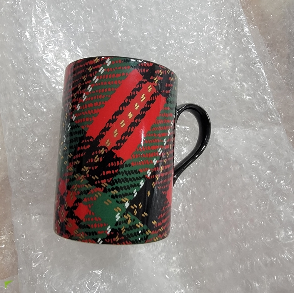 Fitz and Floyd Country Plaid coffee mugs  NOS